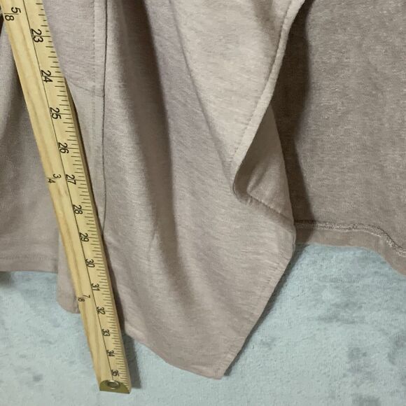 LOGO by Lori Goldstein Open Front Cardigan Large Beige Camel Suede Feel Hem - Picture 4 of 9